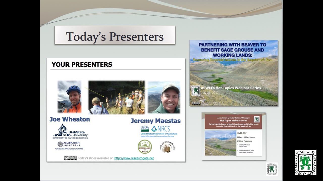 Part 2: Presenters: Jeremy Maestas, Sagebrush Ecosystem Specialist, USDA-NRCS West National Technology Support Center, Portland, OR and Dr. Joe Wheaton, Professor, Watershed Sciences Department, Utah 